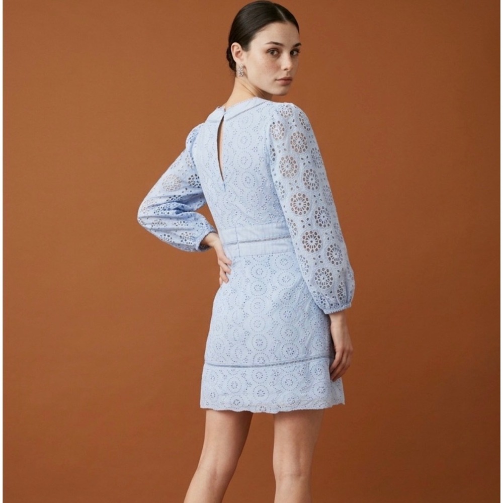 Banana Republic Eyelet Lace Puff Sleeve Mini Dress Womens 6 Preppy Cottage Party - Picture 2 of 13